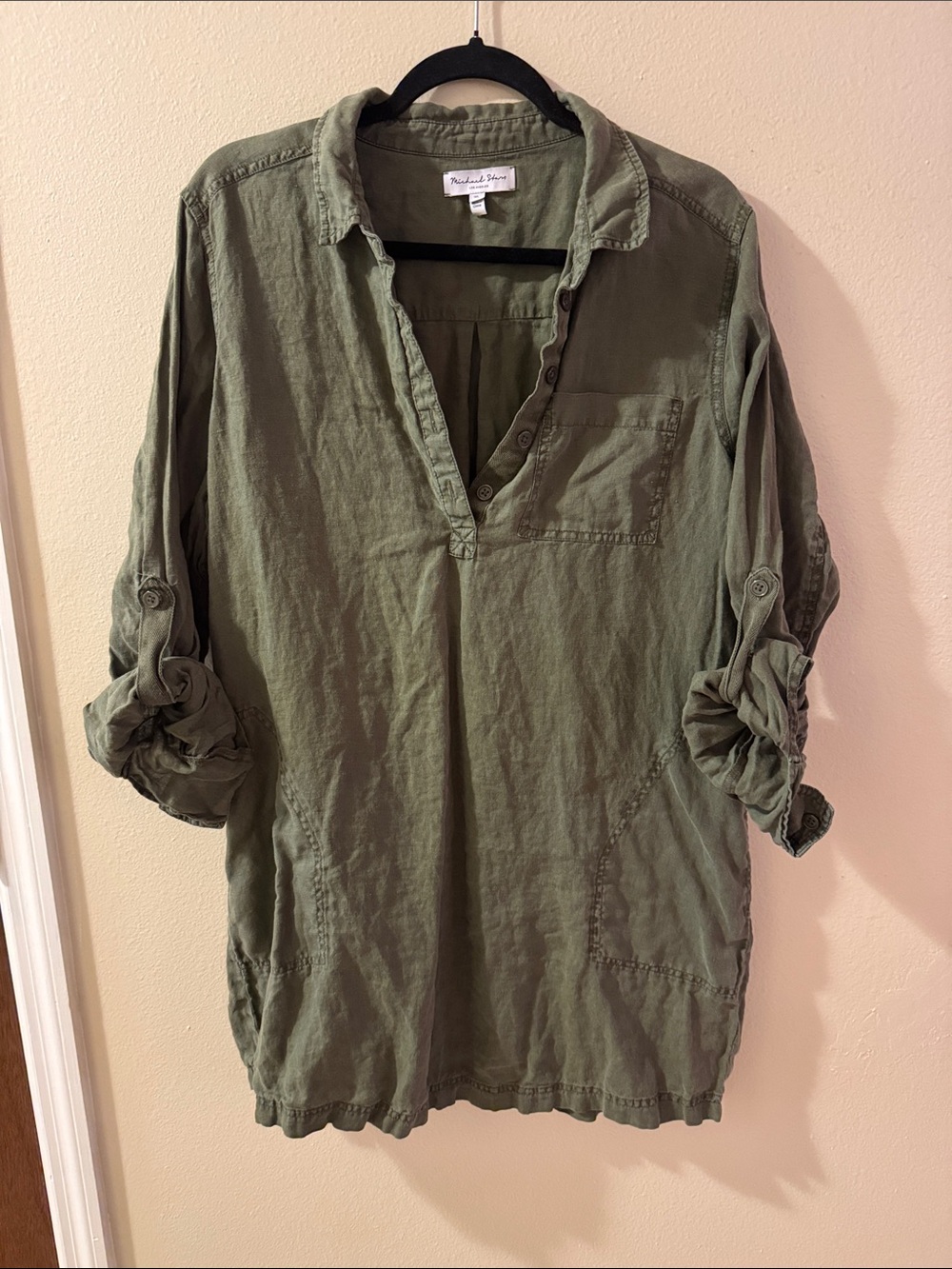 Michael Stars Olive Green Rolled-Sleeve Pullover Tunic